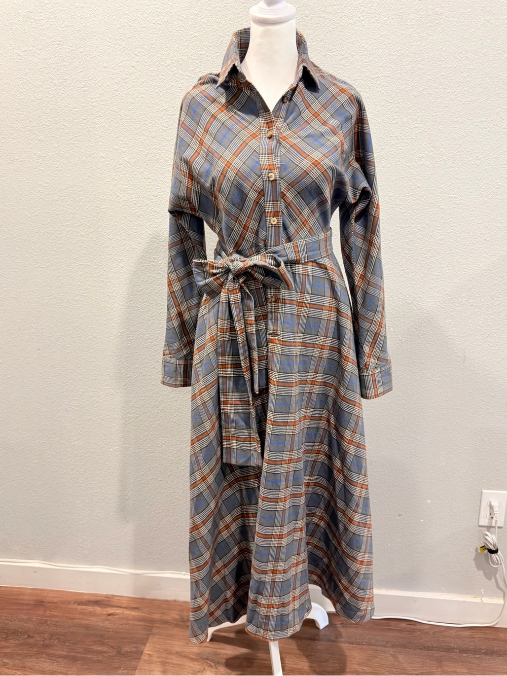 GRAMMAR NYC Plaid Long Sleeve Button-Down Midi Shirt Dress Size 2 NWOT